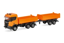 Herpa 321679 - H0 - Scania CR ND XT Baukipper-Hängerzug - orange